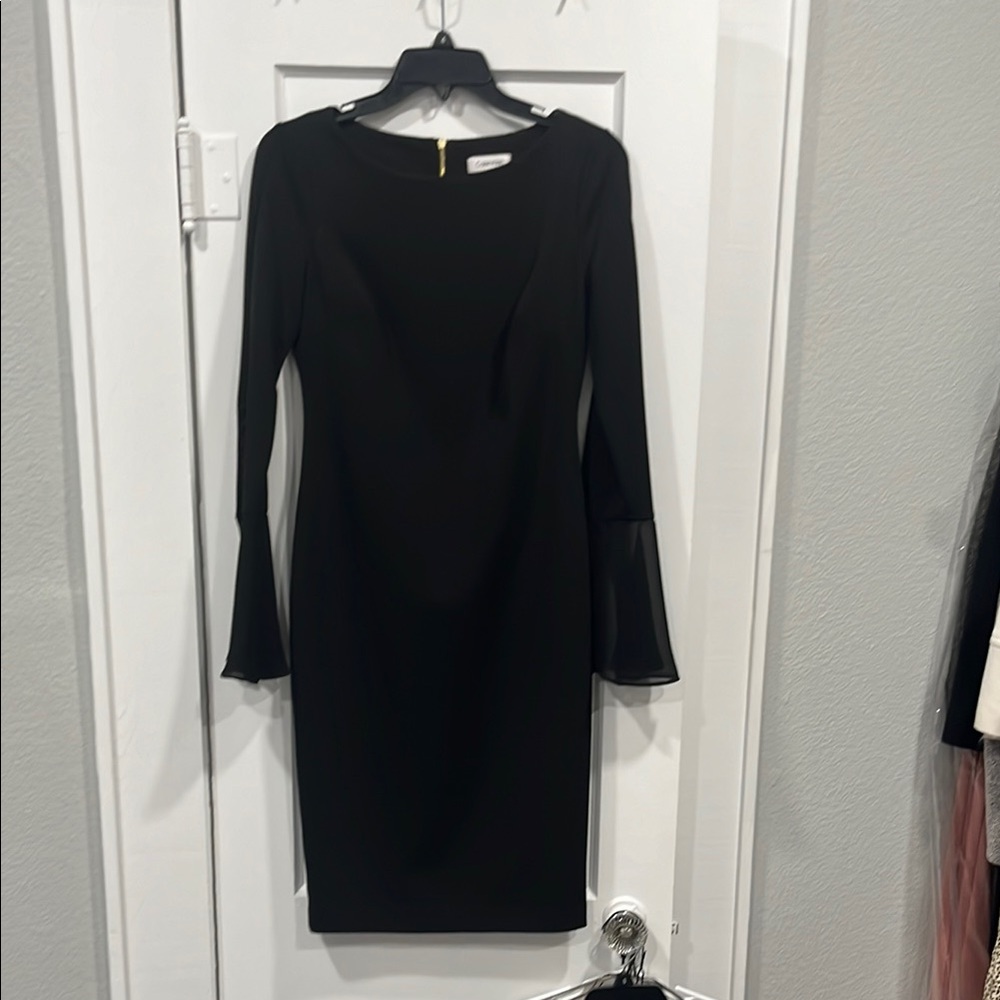 Calvin Klein Black Sheath Dress with Bell Sleeves